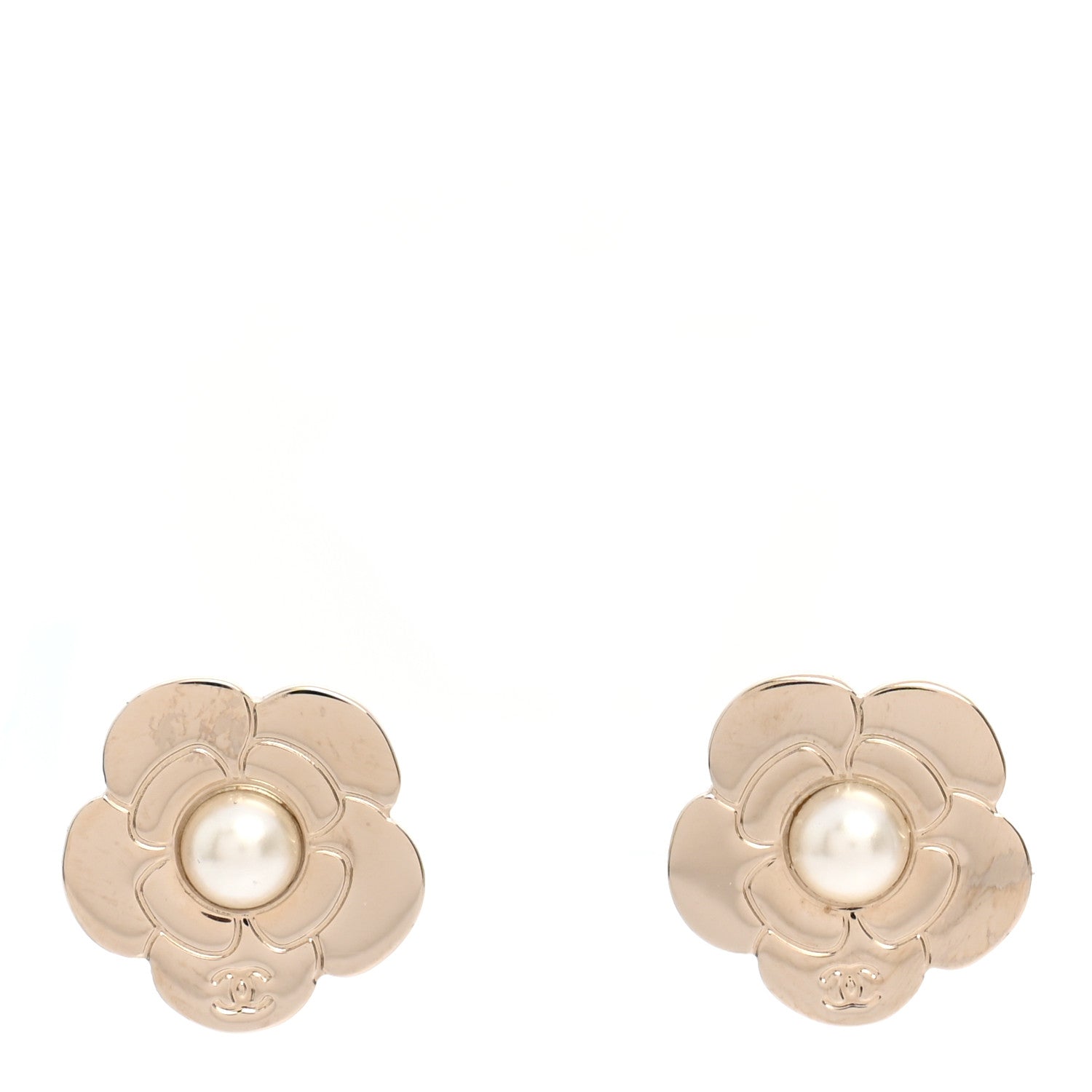 Chanel Pearl CC Camellia Earrings Gold 1 of 5