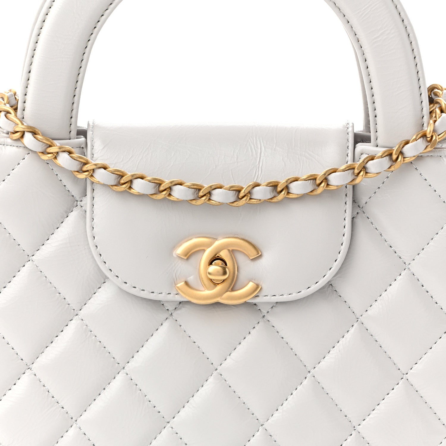 Chanel Shiny Aged Calfskin Quilted Nano Kelly Shopper Light Grey 8 of 11
