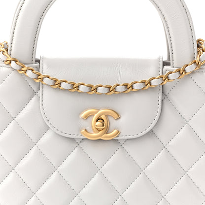 Chanel Shiny Aged Calfskin Quilted Nano Kelly Shopper Light Grey 8 of 11
