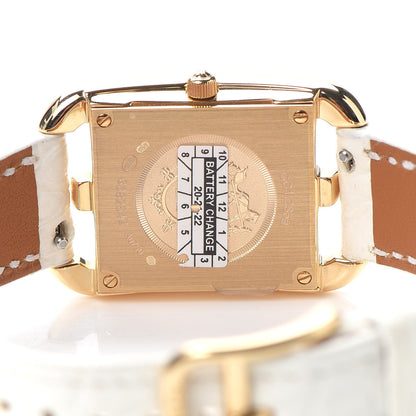 Hermes 18K Yellow Gold Alligator Diamond Mother of Pearl 23mm Cape Cod Quartz Watch Blanc 4 of 5
