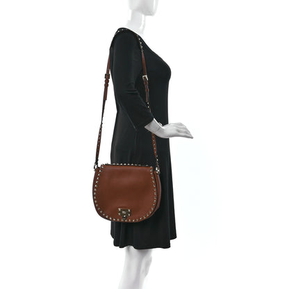 Valentino Garavani Pebbled Calfskin Rockstud Saddle Bag Saddle Brown 2 of 9