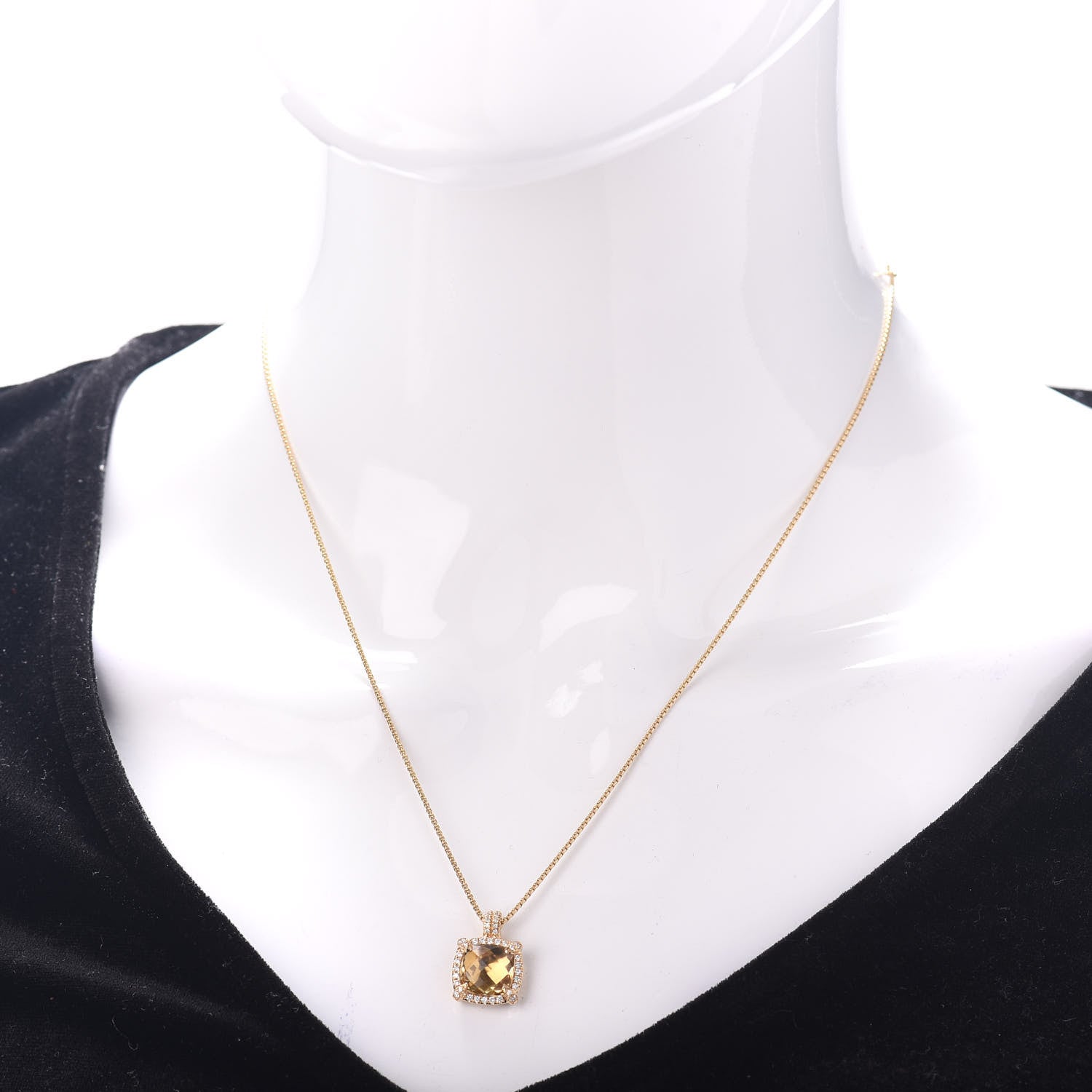 David Yurman 18K Yellow Gold Diamond Champagne Citrine 9mm Chatelaine Pave Bezel Pendant Necklace 2 of 4