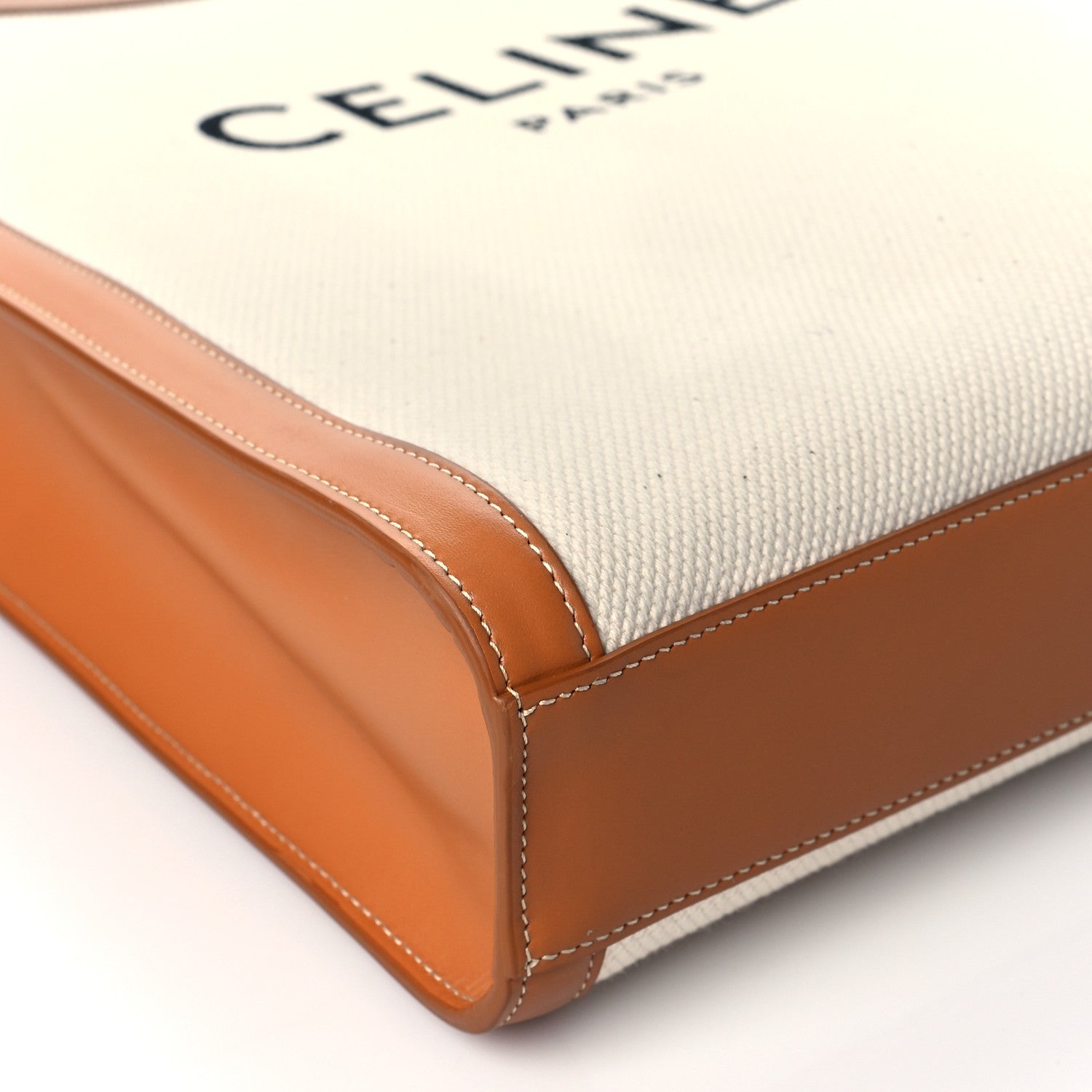 Celine Canvas Calfskin Logo Print Small Vertical Cabas Natural Tan 9 of 11
