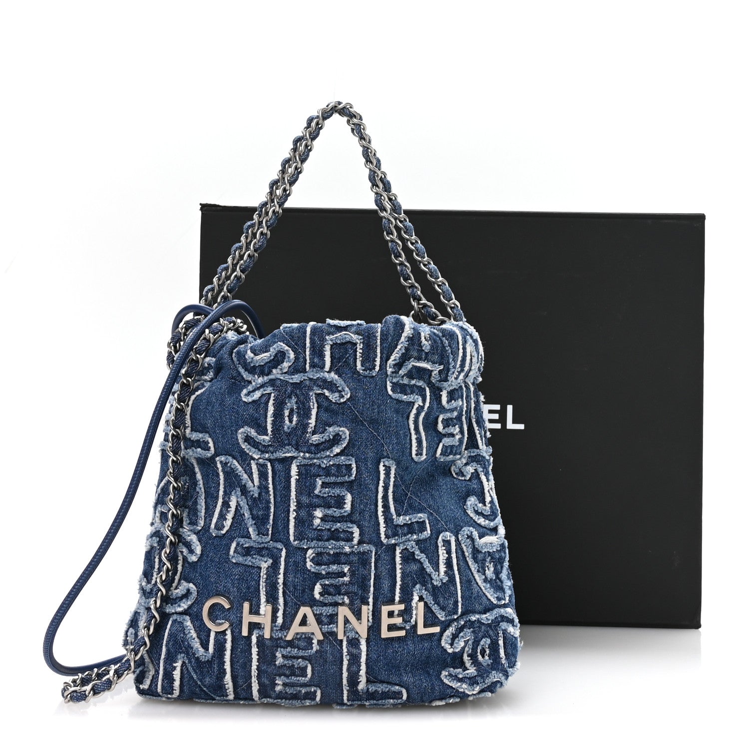 Chanel Washed Denim Logo Embroidered Mini Chanel 22 Blue 11 of 11