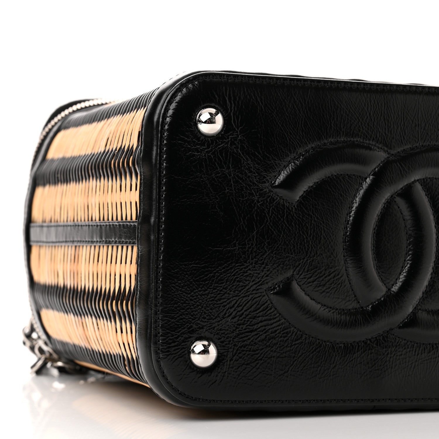Chanel Glazed Calfskin Raffia Vanity Case Bag Black Beige 9 of 12