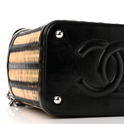 Chanel Glazed Calfskin Raffia Vanity Case Bag Black Beige 9 of 12