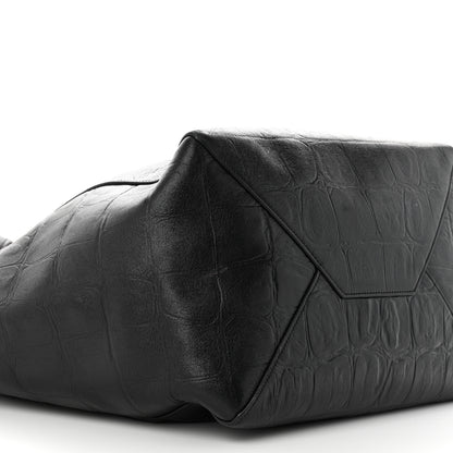 Celine Crocodile Embossed Calfskin Medium Belt Cabas Phantom Black 9 of 12