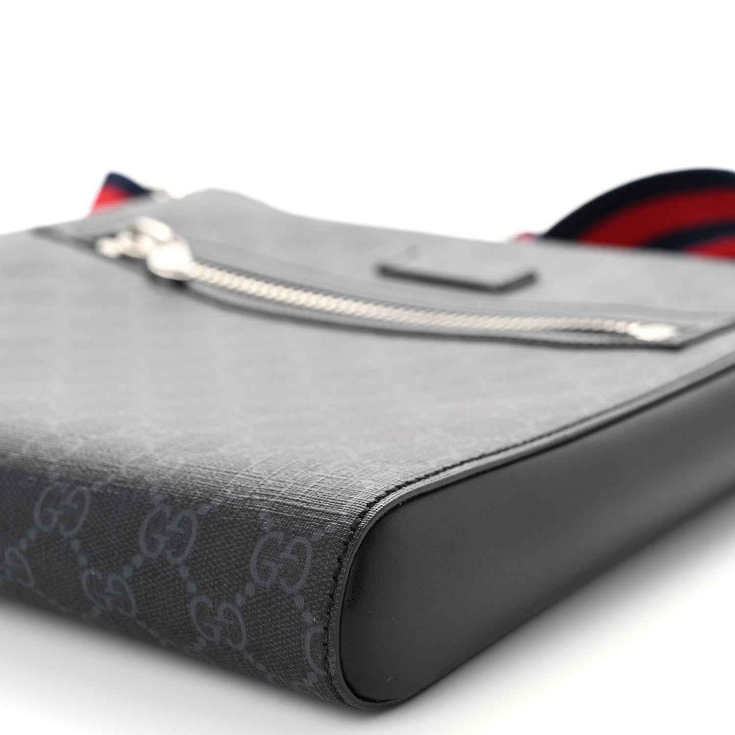 Gucci GG Supreme Monogram Appia Calfskin Web Flat Messenger Bag Black Grey 9 of 9