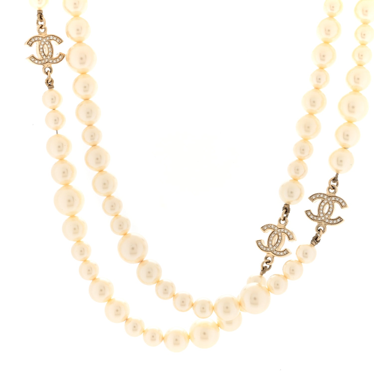 Chanel Graduated Pearl Crystal CC Long Necklace White 3 of 5