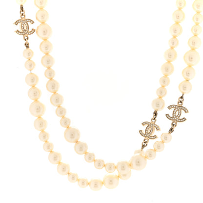 Chanel Graduated Pearl Crystal CC Long Necklace White 3 of 5