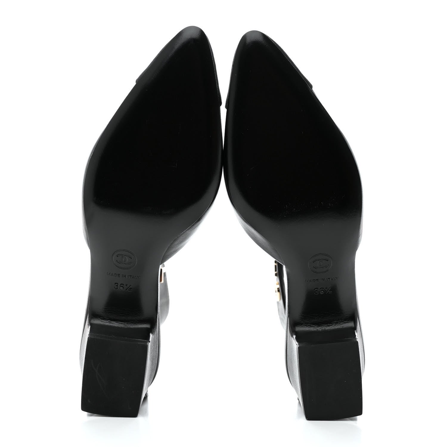Chanel Lambskin Grosgrain Cap Toe Logo Ankle Strap Pumps 36.5 Black 5 of 9