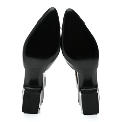 Chanel Lambskin Grosgrain Cap Toe Logo Ankle Strap Pumps 36.5 Black 5 of 9