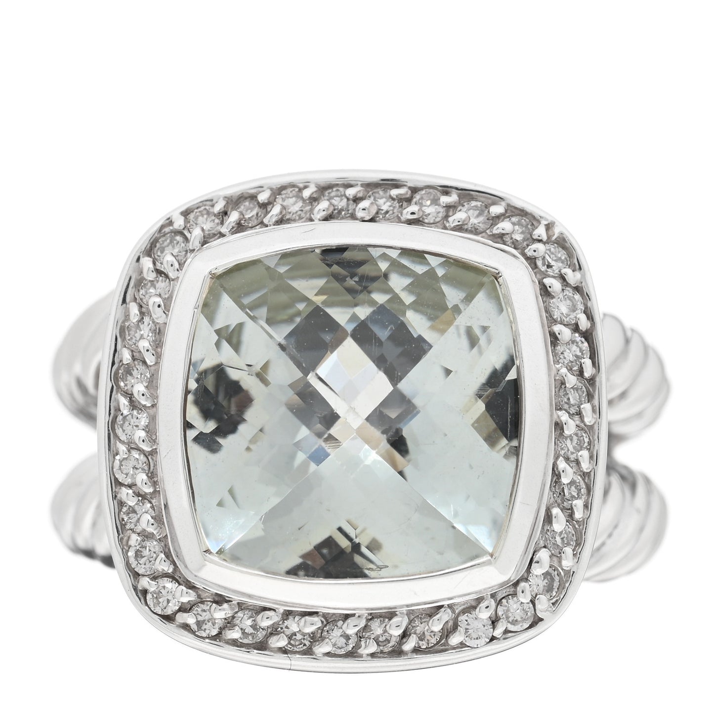 Sterling Silver Diamond Prasiolite 11mm Albion Ring 53 6.25