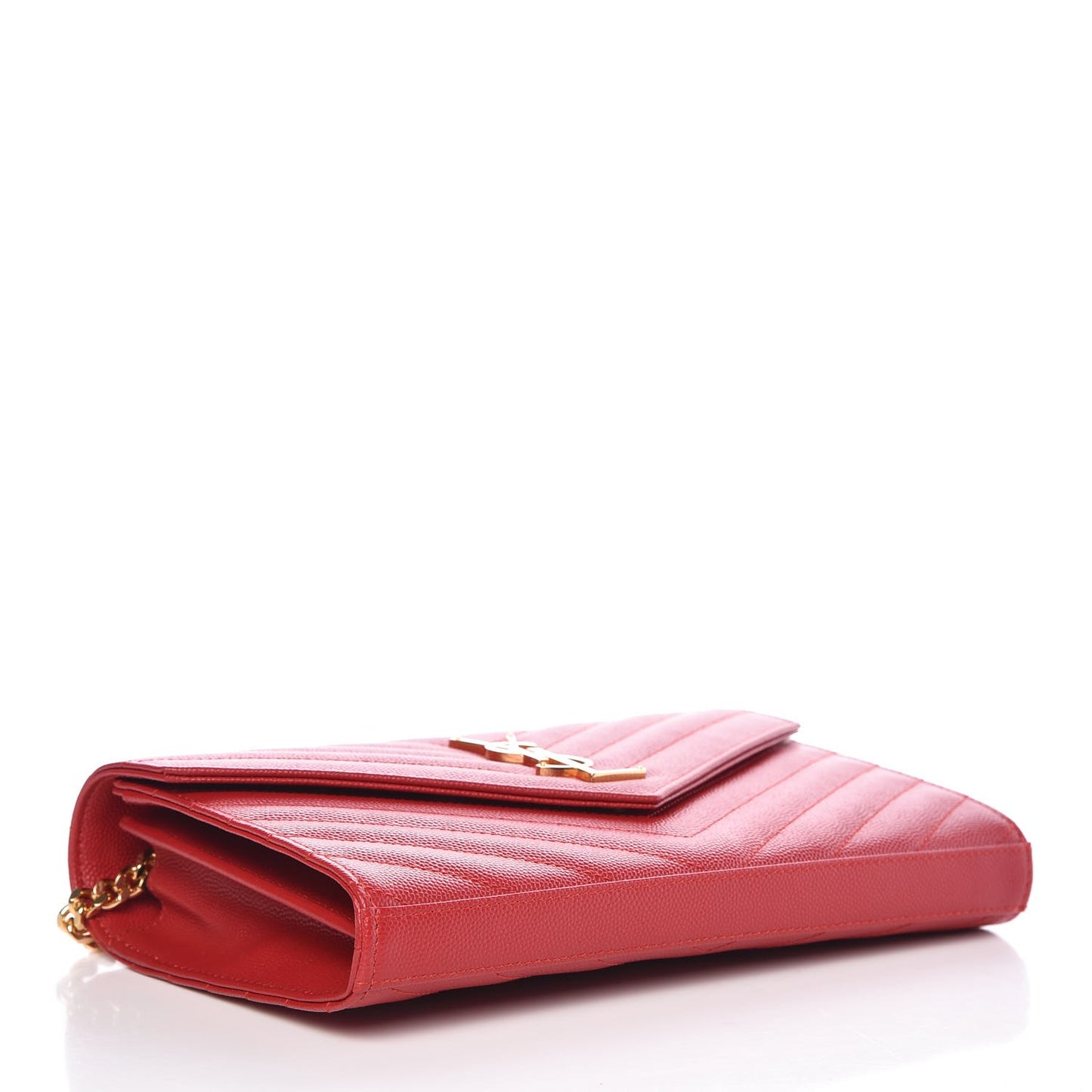 Grain De Poudre Matelasse Chevron Monogram Chain Wallet New Red