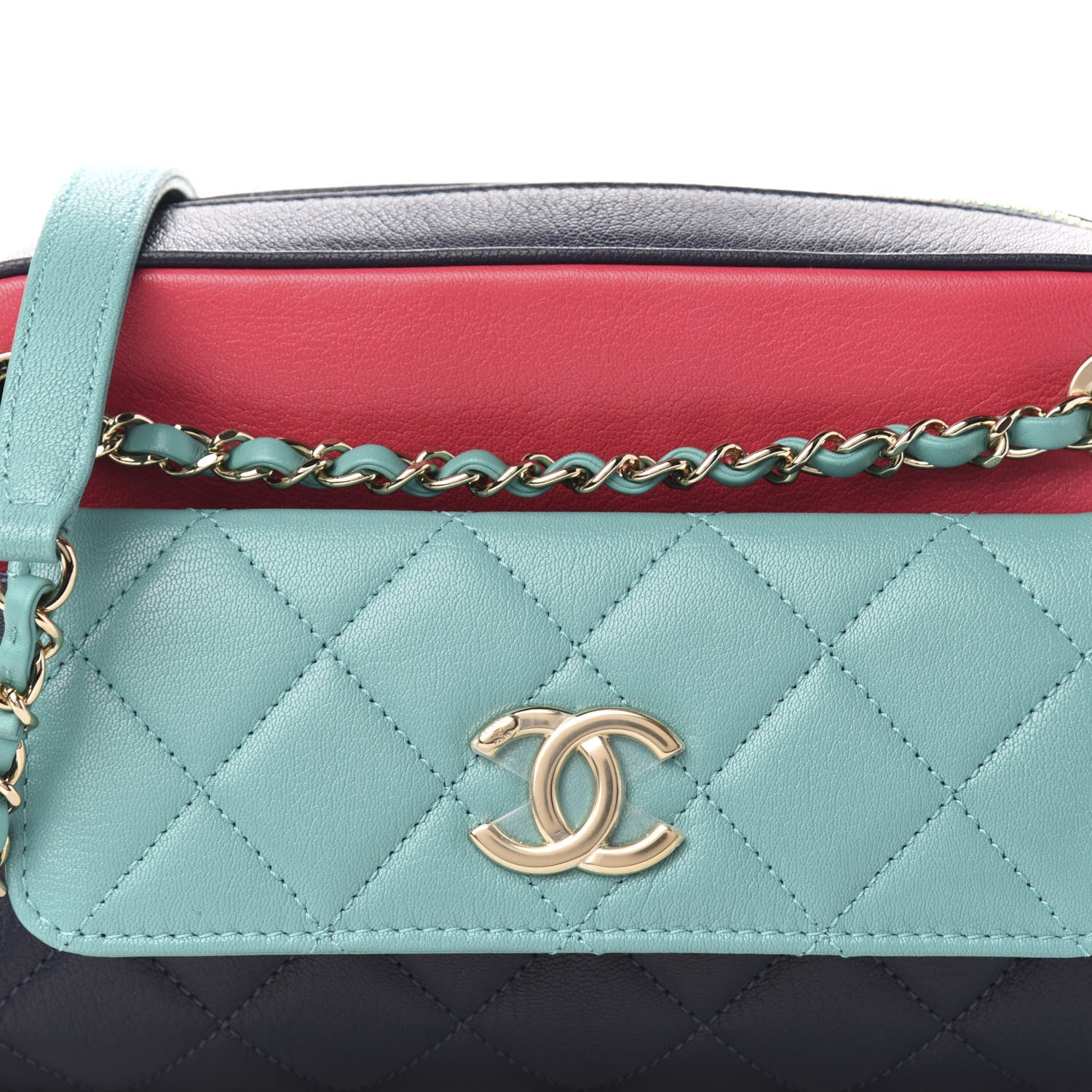 Chanel Goatskin Quilted Tri-Color Small In & Out Camera Case Navy Turquoise Pink 12 of 13