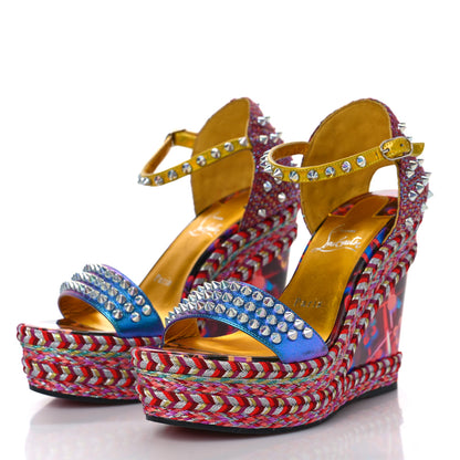 Christian Louboutin Nappa Lame Madmonica 120 Wedge Sandals 37 Lin Yellow Multicolor 4 of 10