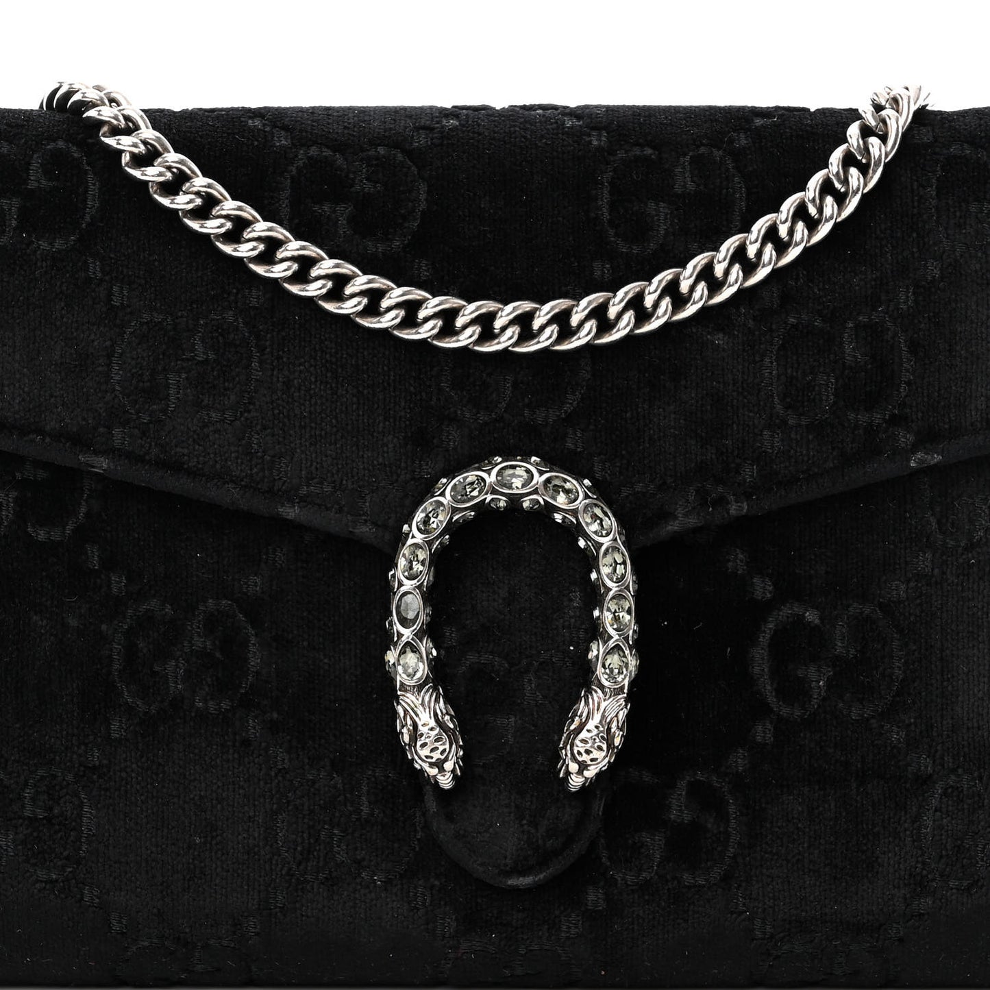 Velvet GG Monogram Mini Dionysus Chain Wallet Blue Beige Black