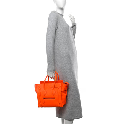 Celine Drummed Calfskin Micro Luggage Fluo Orange 2 of 13