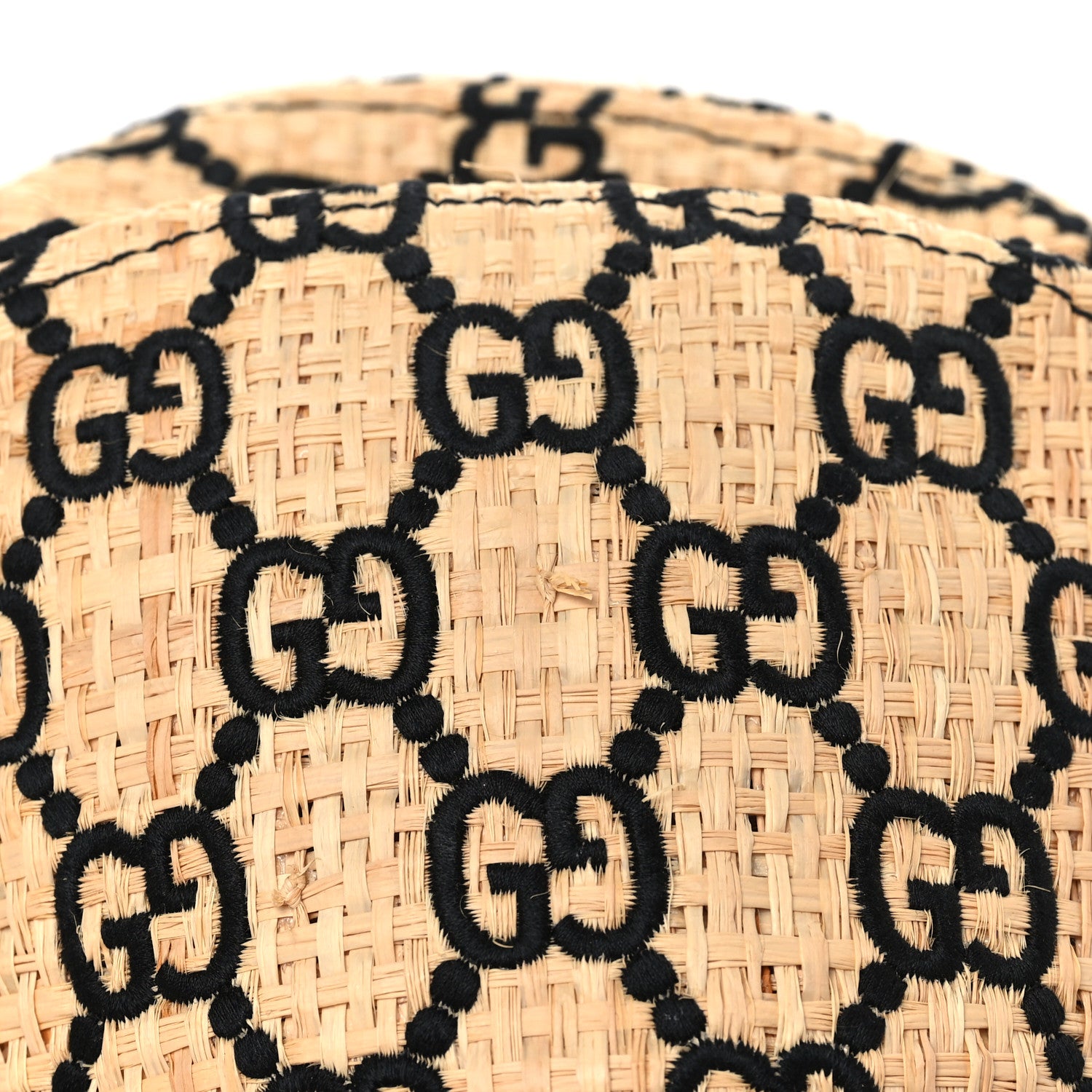 Gucci Raffia Elaphe GG Monogram Embroidered Wide Brim Hat Medium Ivory Black 9 of 9