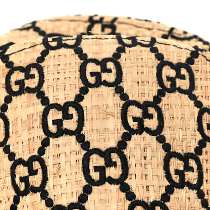 Gucci Raffia Elaphe GG Monogram Embroidered Wide Brim Hat Medium Ivory Black 9 of 9