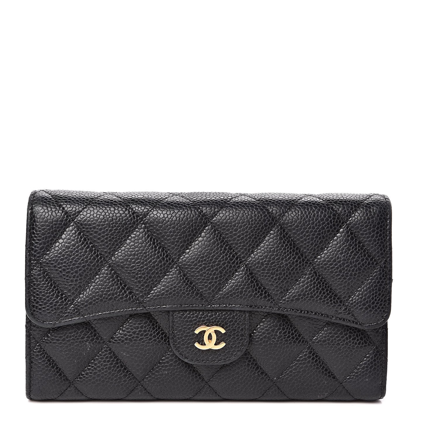 Caviar Quilted Large Flap Wallet Black