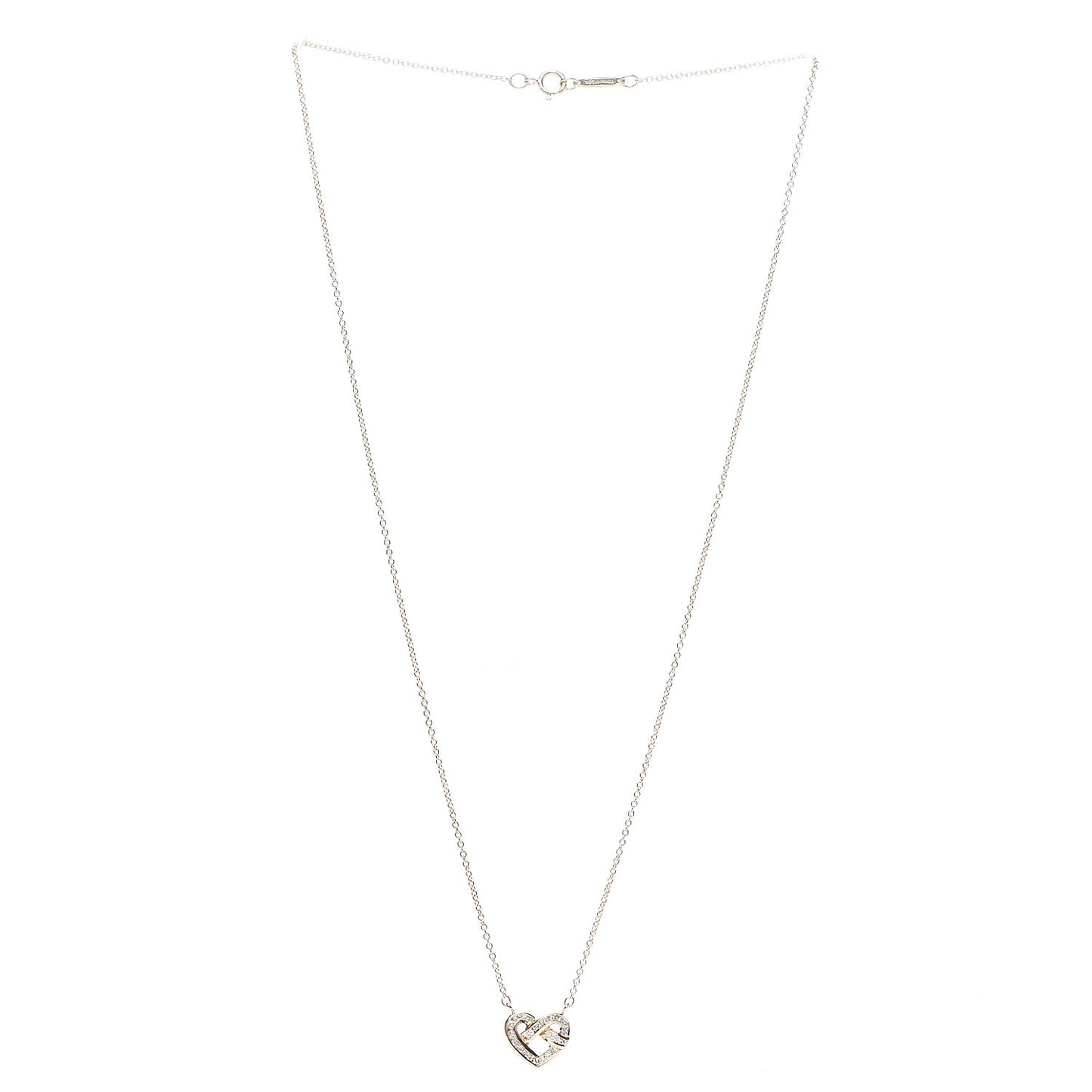 18K Yellow Gold Diamond Heart Knot Pendant Necklace