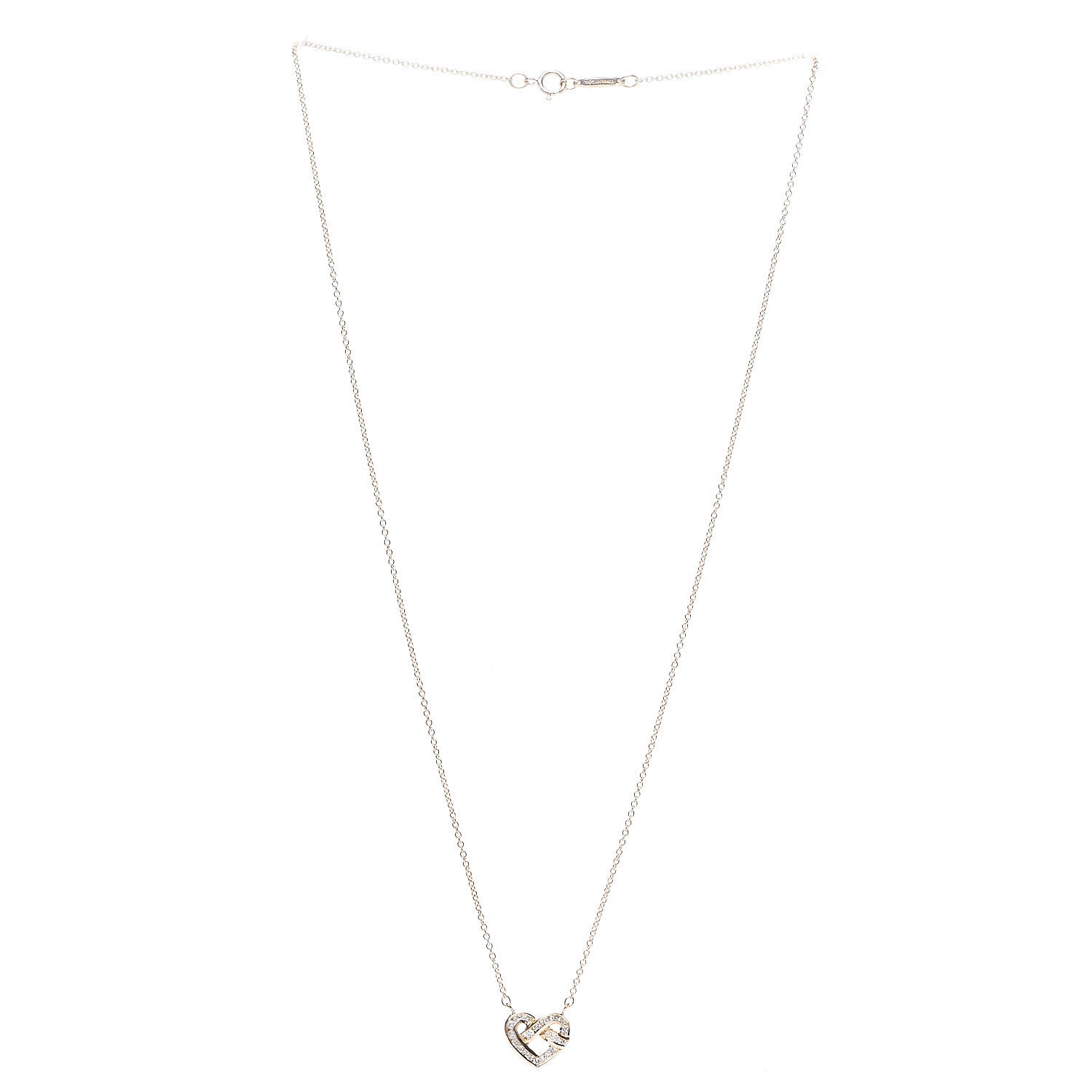 Tiffany 18K Yellow Gold Diamond Heart Knot Pendant Necklace 3 of 8