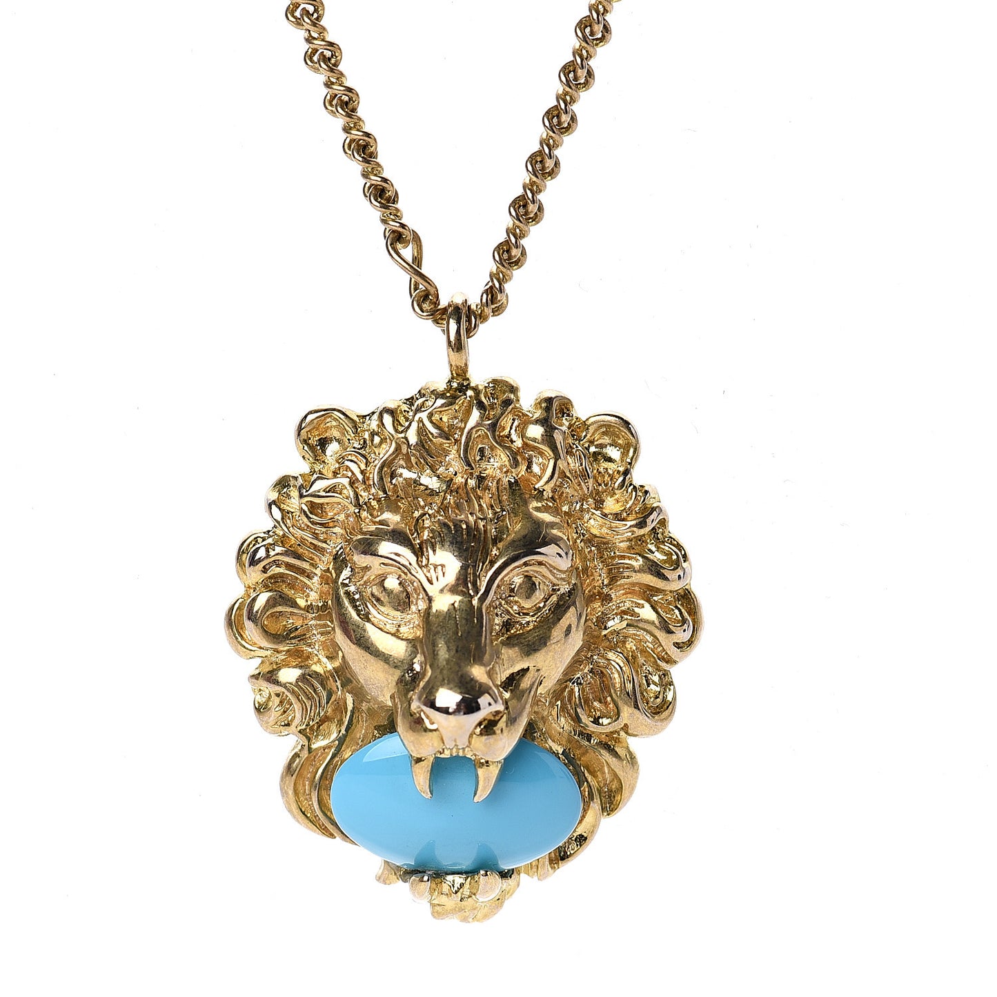 Metal Brass Swarovski Lion Head Necklace Gold Turquoise