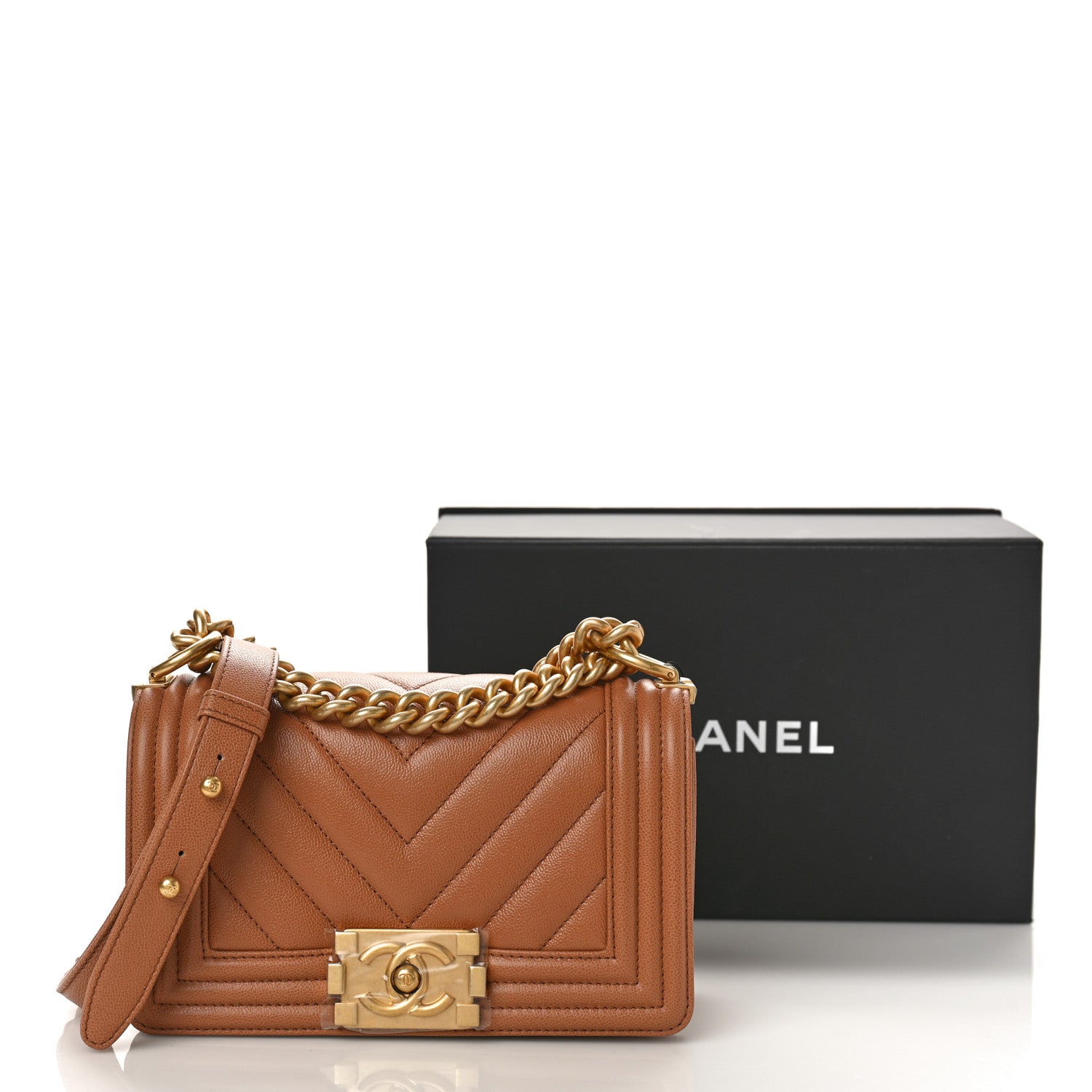 Chanel Caviar Chevron Quilted Small Boy Flap Brown 10 of 10