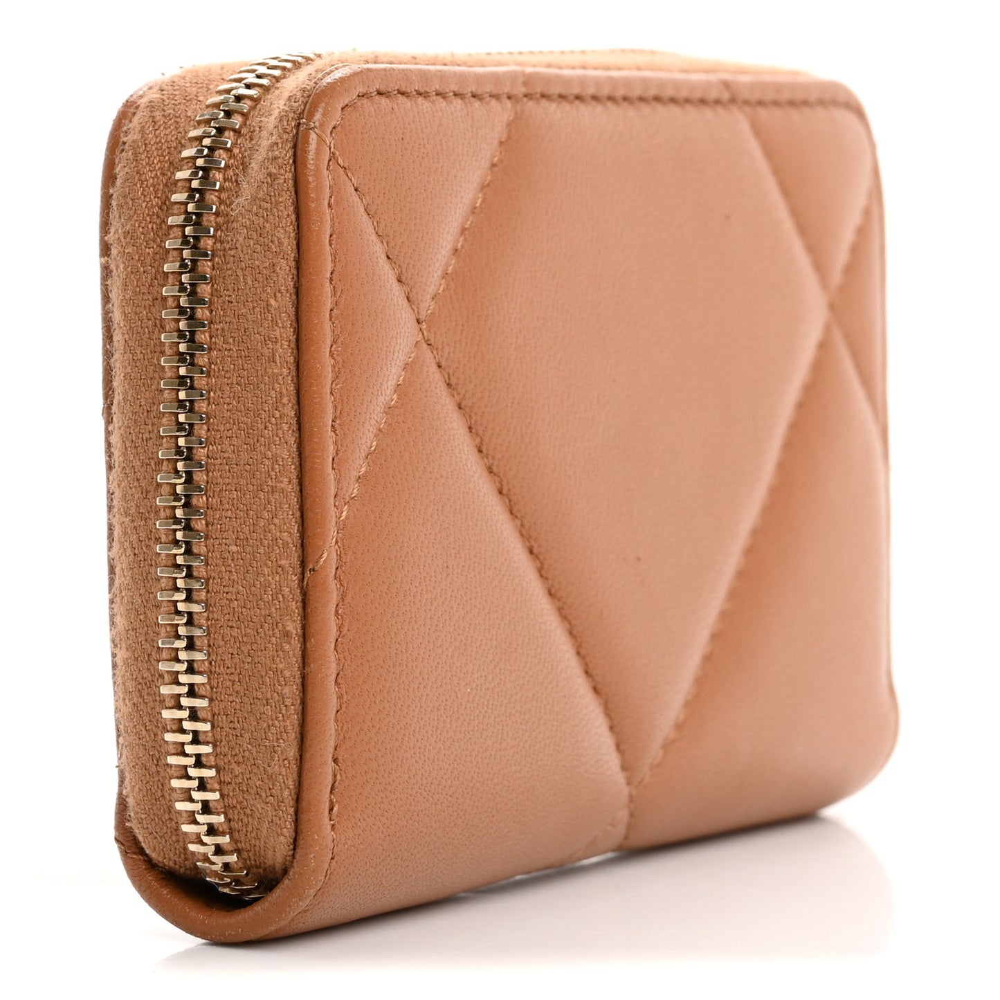 Lambskin Quilted Chanel 19 Zip Around Coin Purse Wallet Brown