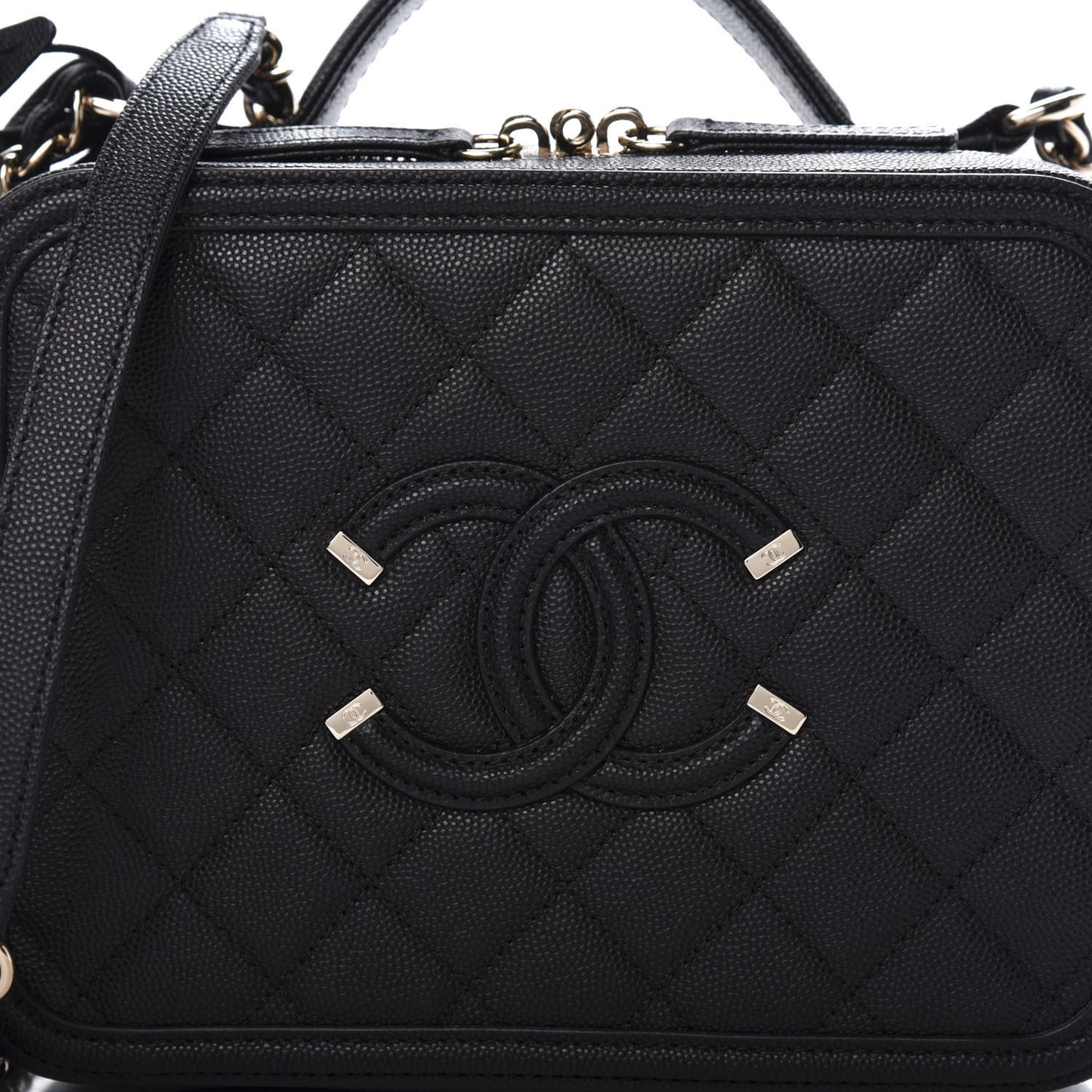 Caviar Quilted Medium CC Filigree Vanity Case Black