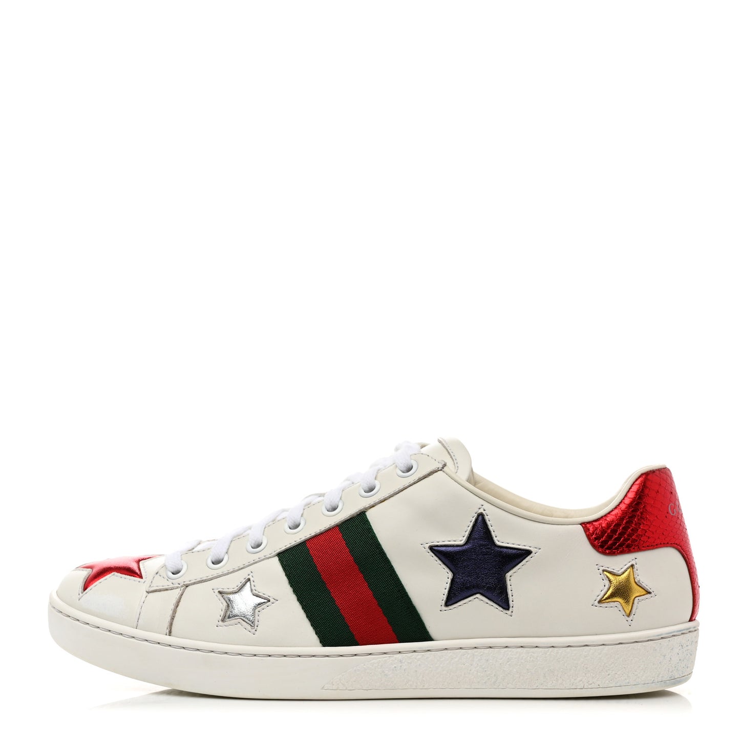 Calfskin Ayers Web Star Embroidered Womens Ace Sneakers 39 White Multi