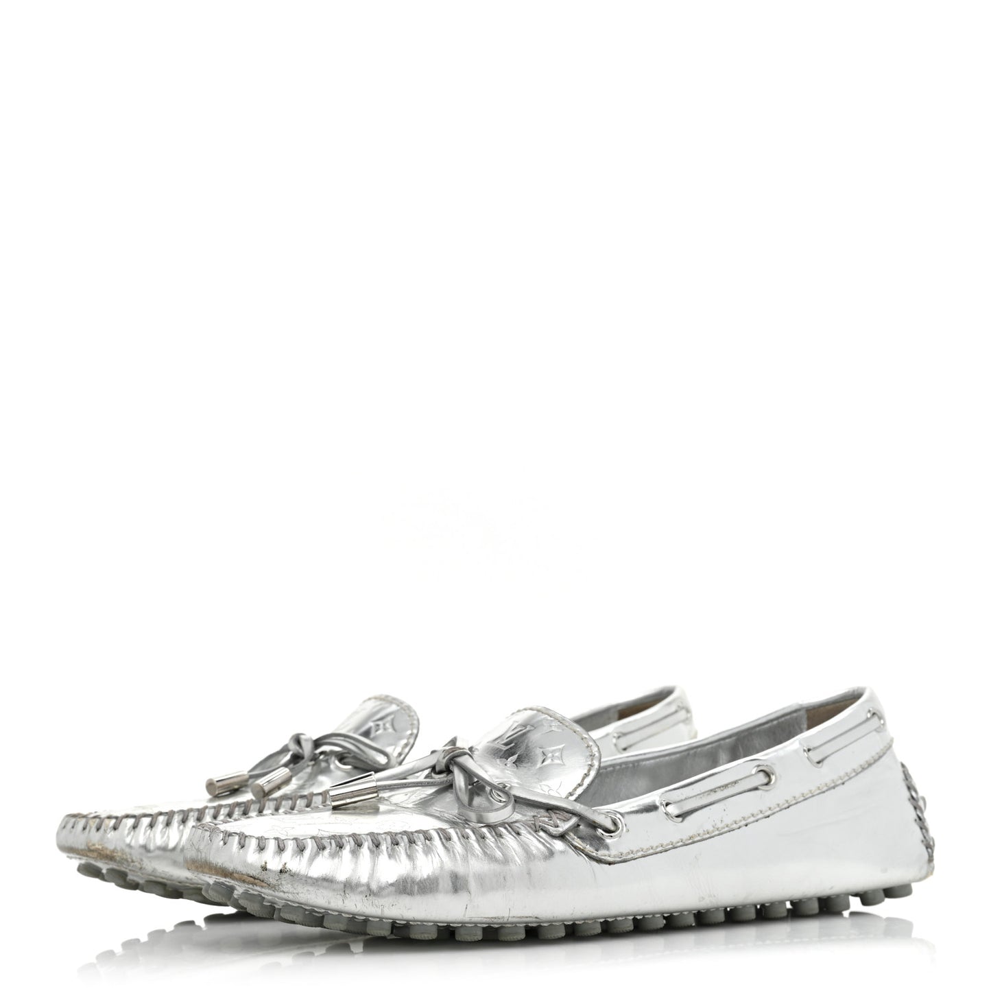 Patent Calfskin Monogram Gloria Loafers 38 Silver
