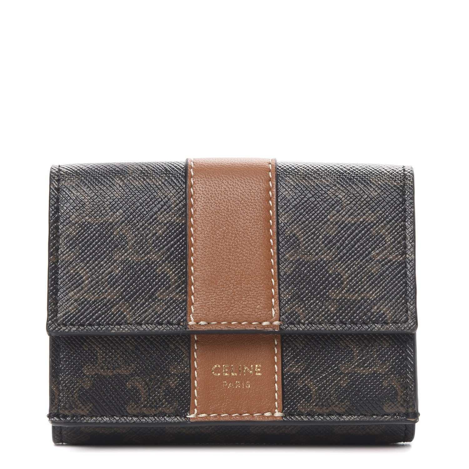 Celine Canvas Triomphe Folded Compact Wallet Tan 1 of 10