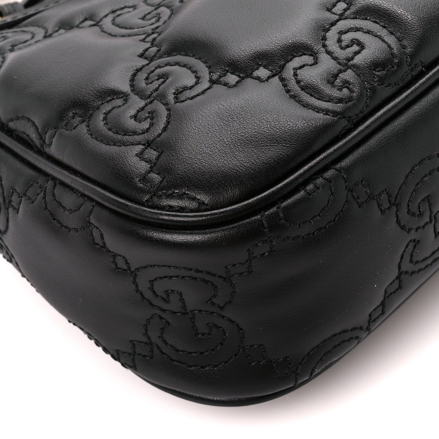 Calfskin GG Matelasse Chain Handbag Black Natural