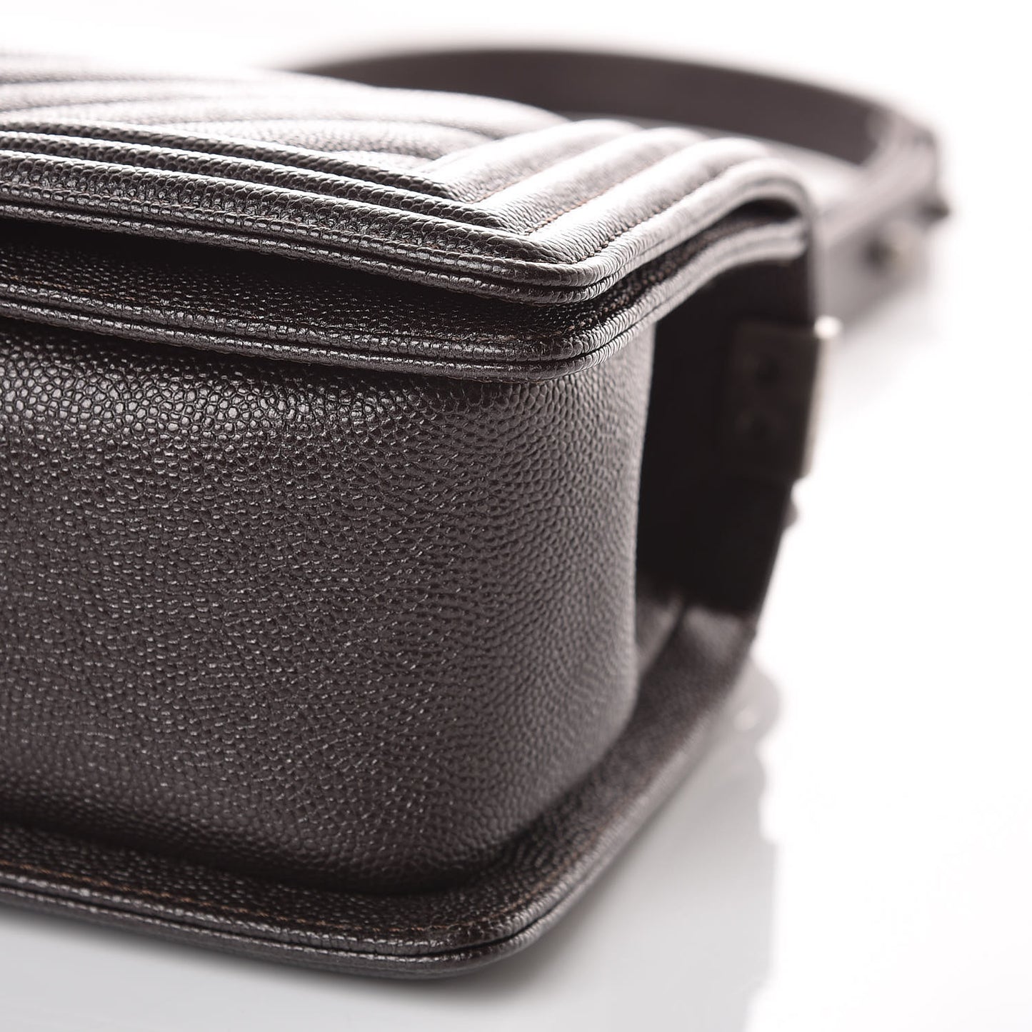 Caviar Chevron Quilted Medium Boy Flap Dark Brown