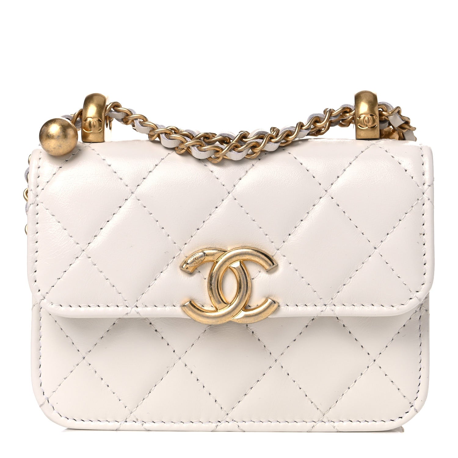Chanel Calfskin Quilted Perfect Fit Coin Purse With Chain White 1 of 11