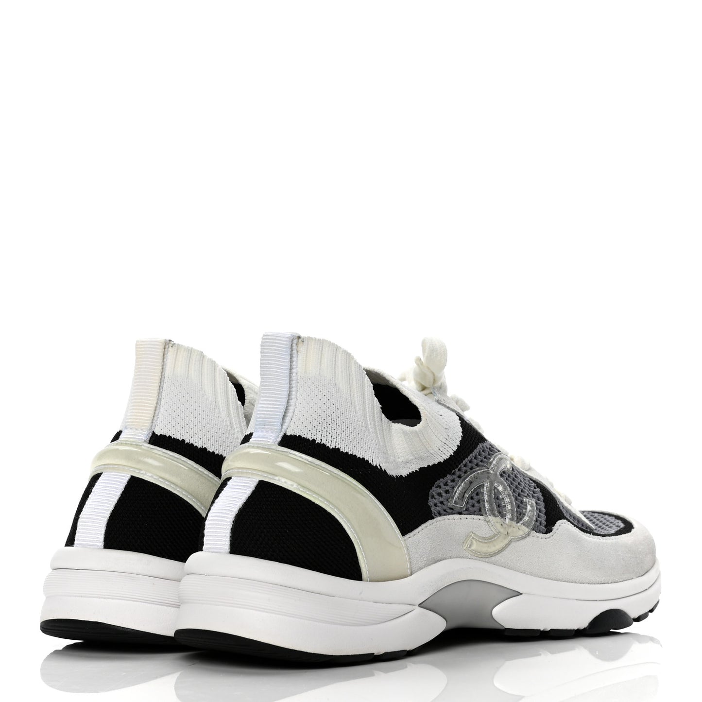 Fabric Suede Calfskin Stretch CC Sneakers 40 Beige Black