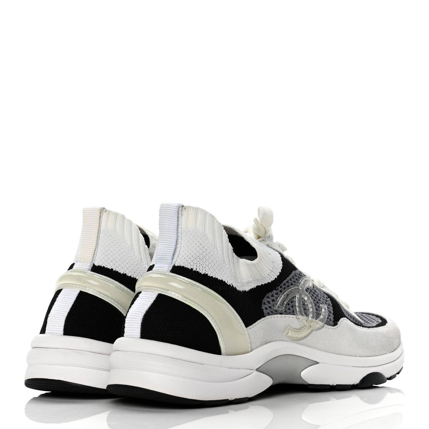 Chanel Fabric Suede Calfskin Stretch CC Sneakers 40 Beige Black 4 of 9