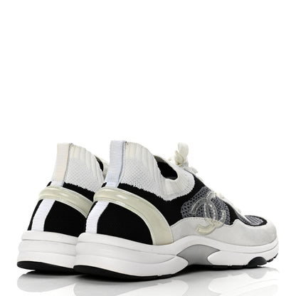 Chanel Fabric Suede Calfskin Stretch CC Sneakers 40 Beige Black 4 of 9