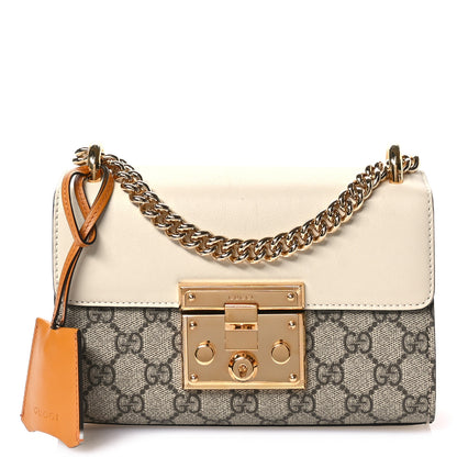 Gucci GG Supreme Monogram Calfskin Small Padlock Shoulder Bag Beige Mystic White Sun Oil 1 of 10