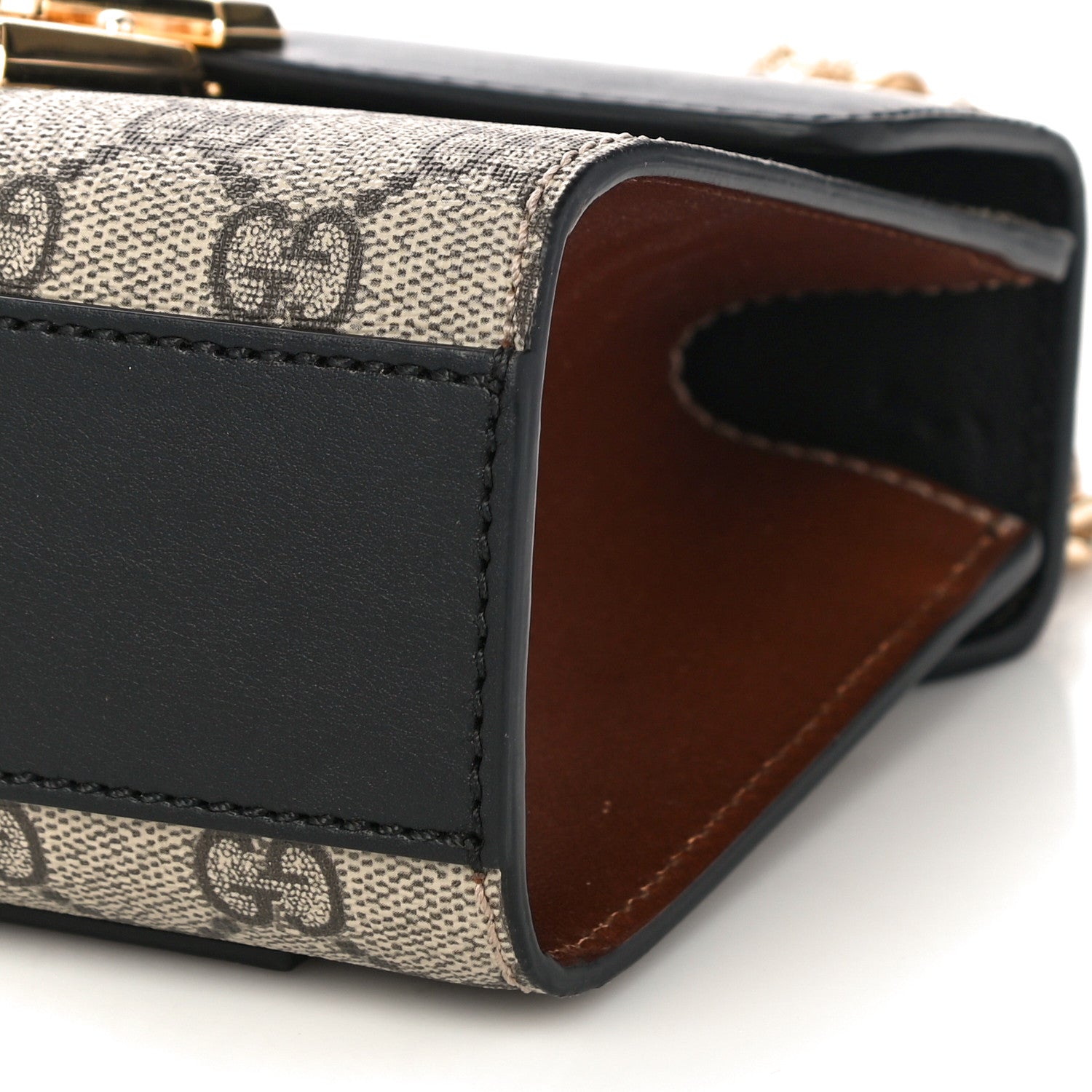 Gucci GG Supreme Monogram Calfskin Small Padlock Shoulder Bag Beige Black Cuir 11 of 14