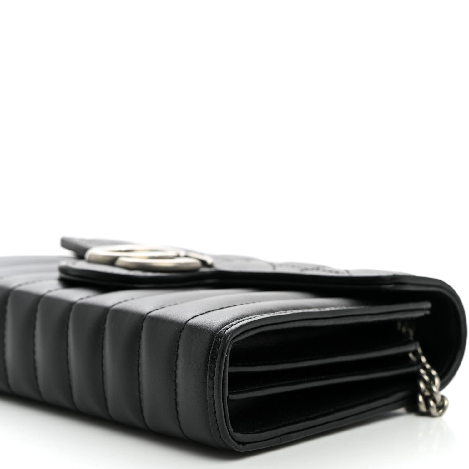 Gucci Calfskin Matelasse Aria GG Marmont Chain Wallet Black 10 of 11