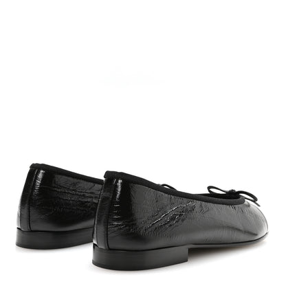 Chanel Crumpled Shiny Lambskin Cap Toe CC Ballerina Flats 38 Black White 5 of 9