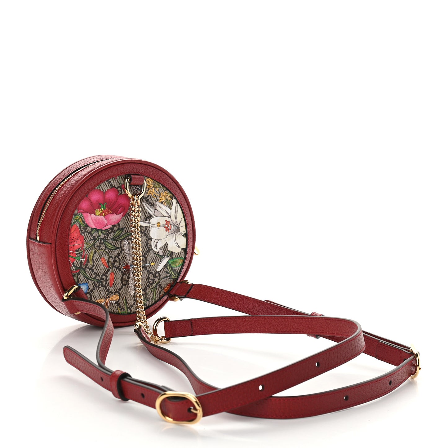 GG Supreme Monogram Web Flora Mini Ophidia Round Backpack Red
