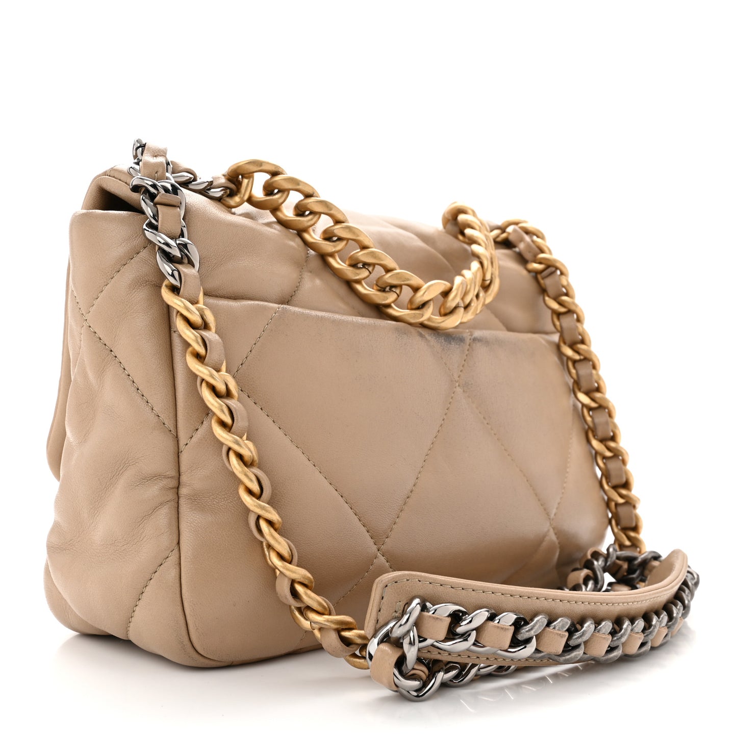 Lambskin Quilted Medium Chanel 19 Flap Dark Beige