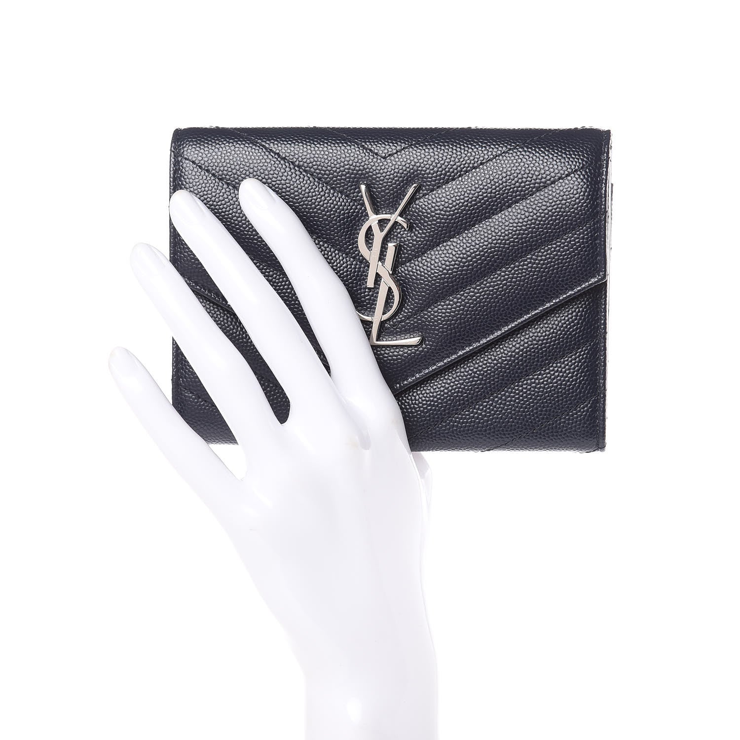 Saint Laurent Grain De Poudre Matelasse Chevron Small Monogram Passport Case Deep Marine 2 of 8