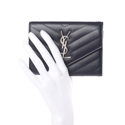 Saint Laurent Grain De Poudre Matelasse Chevron Small Monogram Passport Case Deep Marine 2 of 8