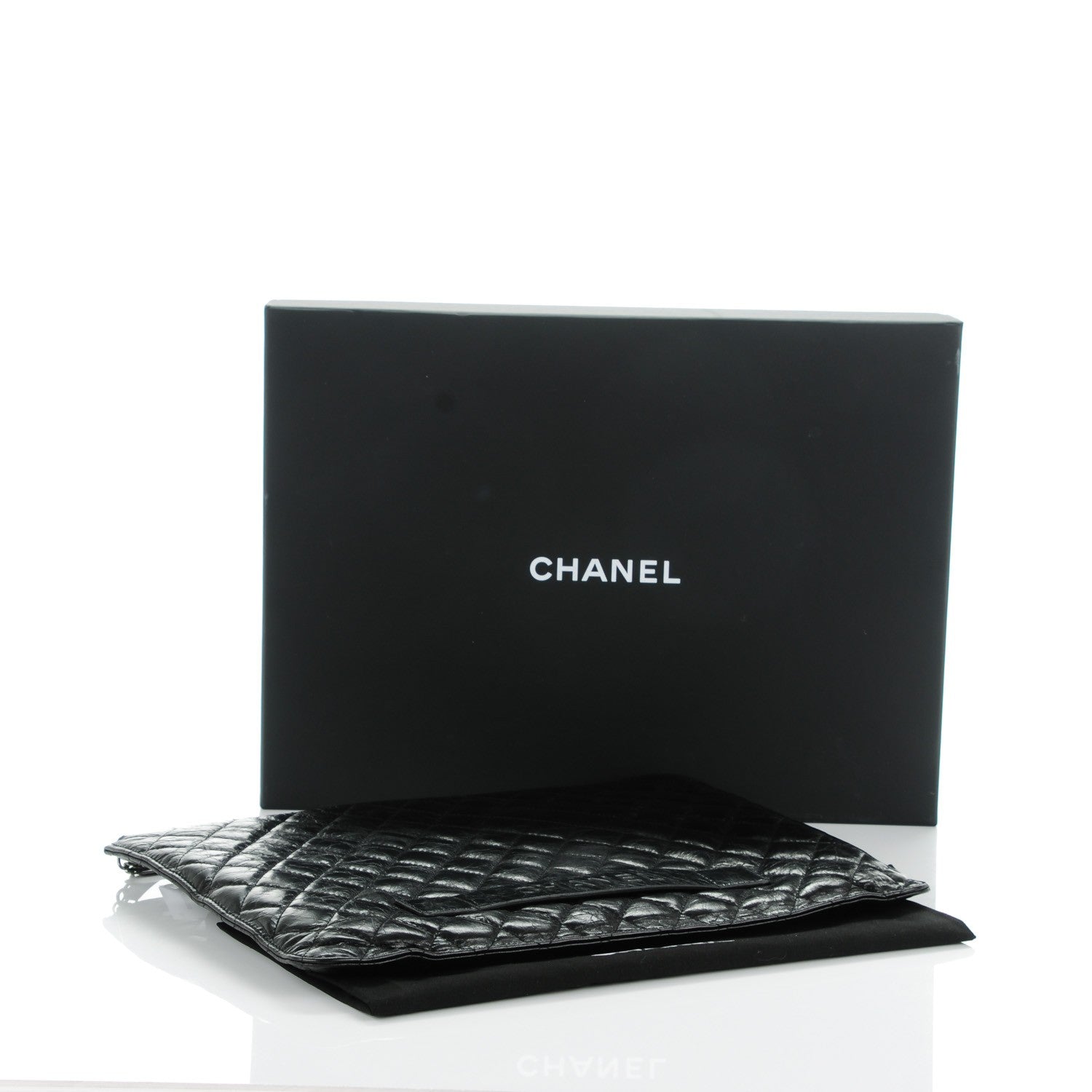Chanel Crumpled Lambskin Quilted Large Slide Pouch Black 4 of 8