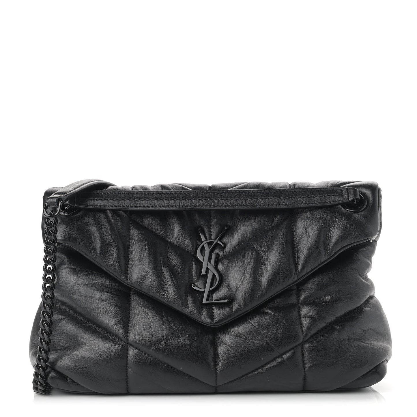 Lambskin Quilted Small Loulou Puffer Monogram Chain Satchel Black